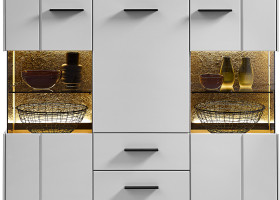 Highboard vito LOTS in Sahara Creme lackiert, Granit